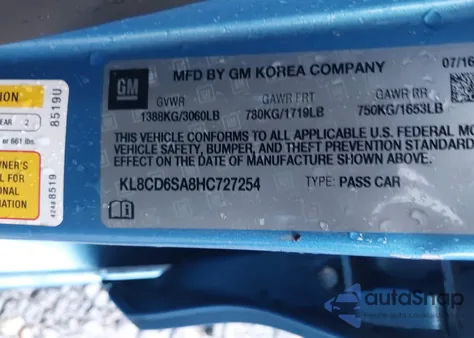 2017 Chevrolet Spark 1Lt Cvt from USA, damaged, VIN KL8CD6SA8HC727254